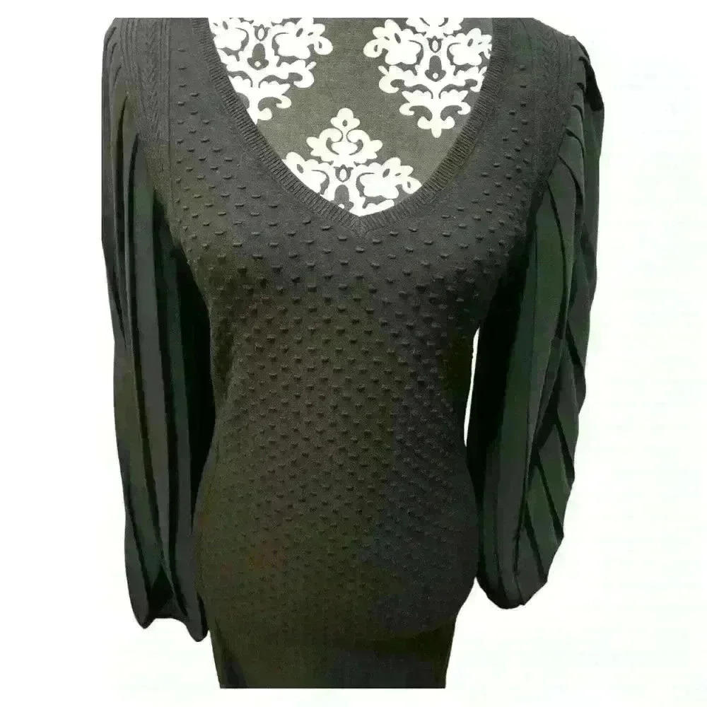 WHBM Black Pleated Drama Sleeve Sweater Dress Size S NWT - Picture 6 of 10
